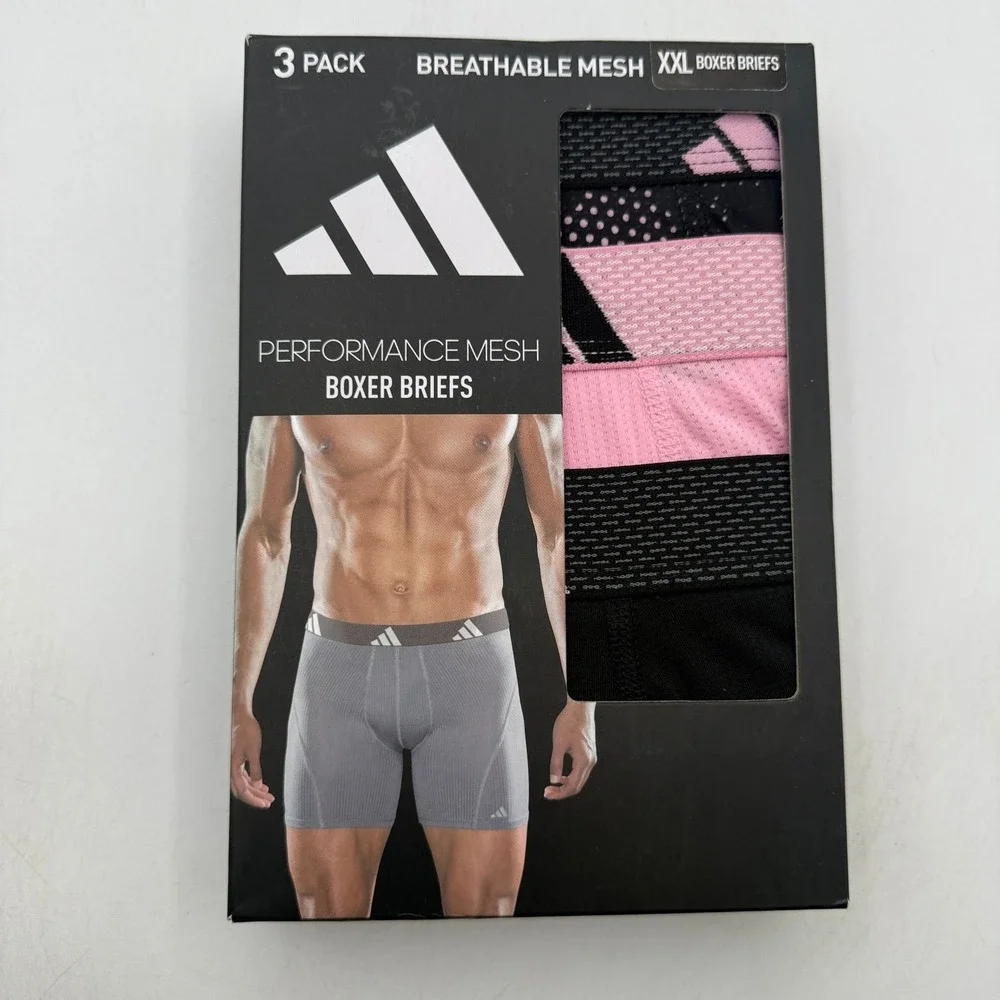 Adidas Performance Mesh Boxer Briefs Mens Size XXL Pink Black 3-Pack JJ7709